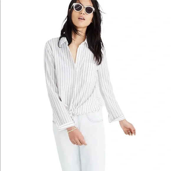 MADEWELL Tie-Front Shirt in Darcy Stripe - Picture 1 of 7